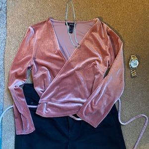 Cute pink velvet wrap shirt from forever 21